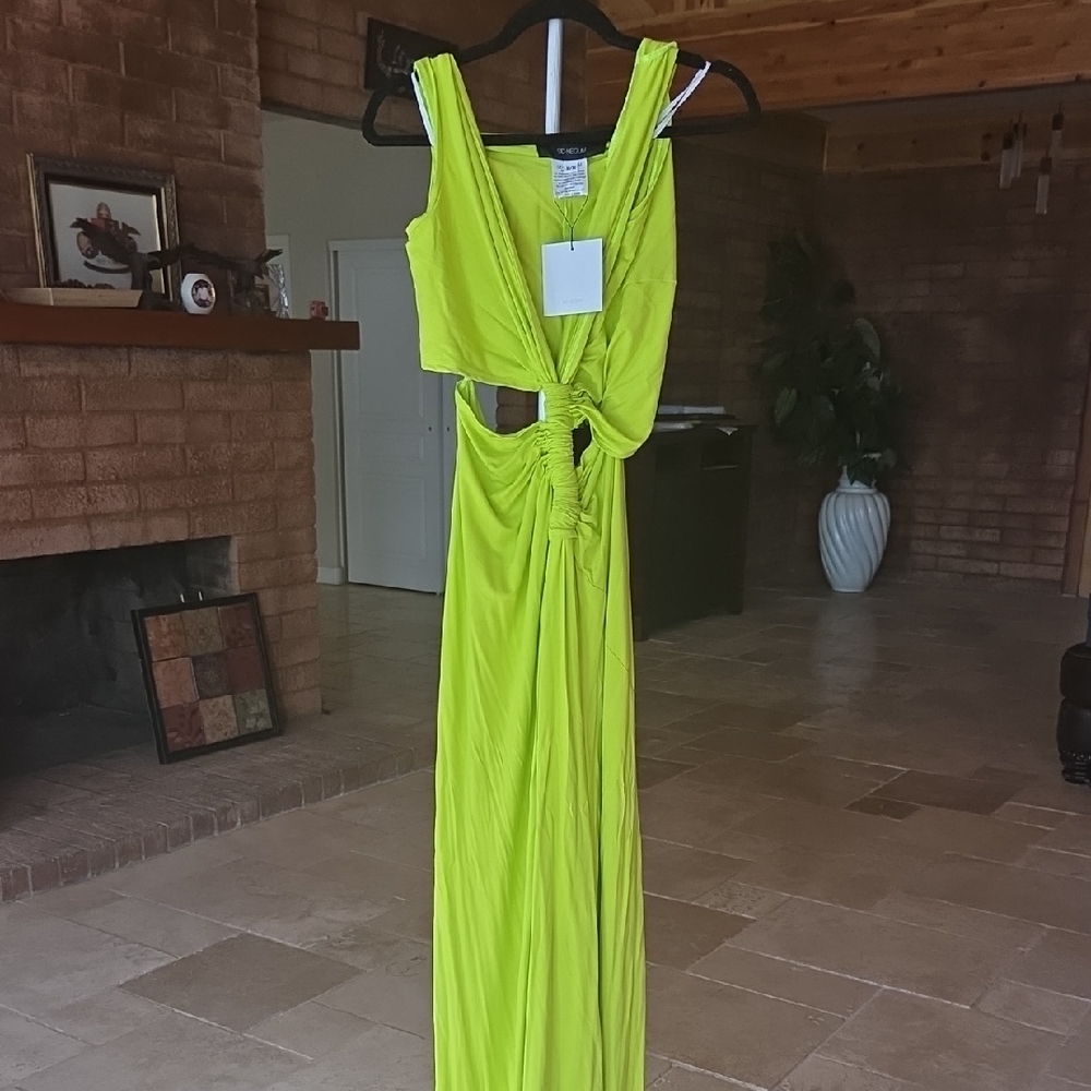 Vibrant Lime Backless Maxi Dress